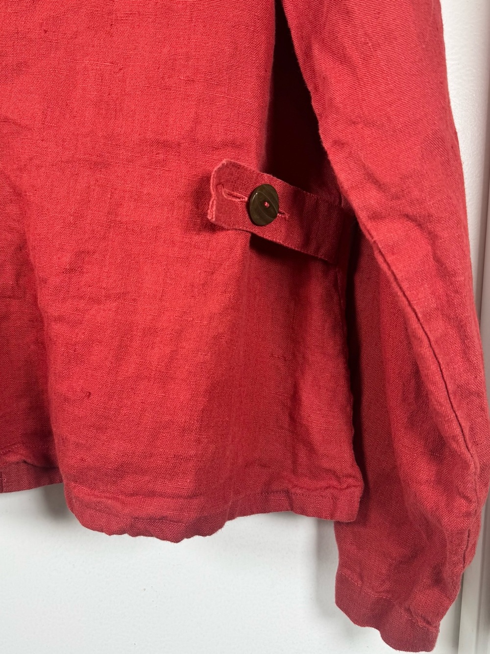 FLAX red 100% linen button Up shirt jacket Womens Medium Minimalist Cottagecore - Picture 5 of 6